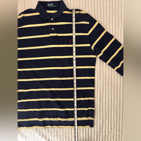 Polo Ralph Lauren Navy and Yellow Striped Polo Shirt - Picture 4 of 5